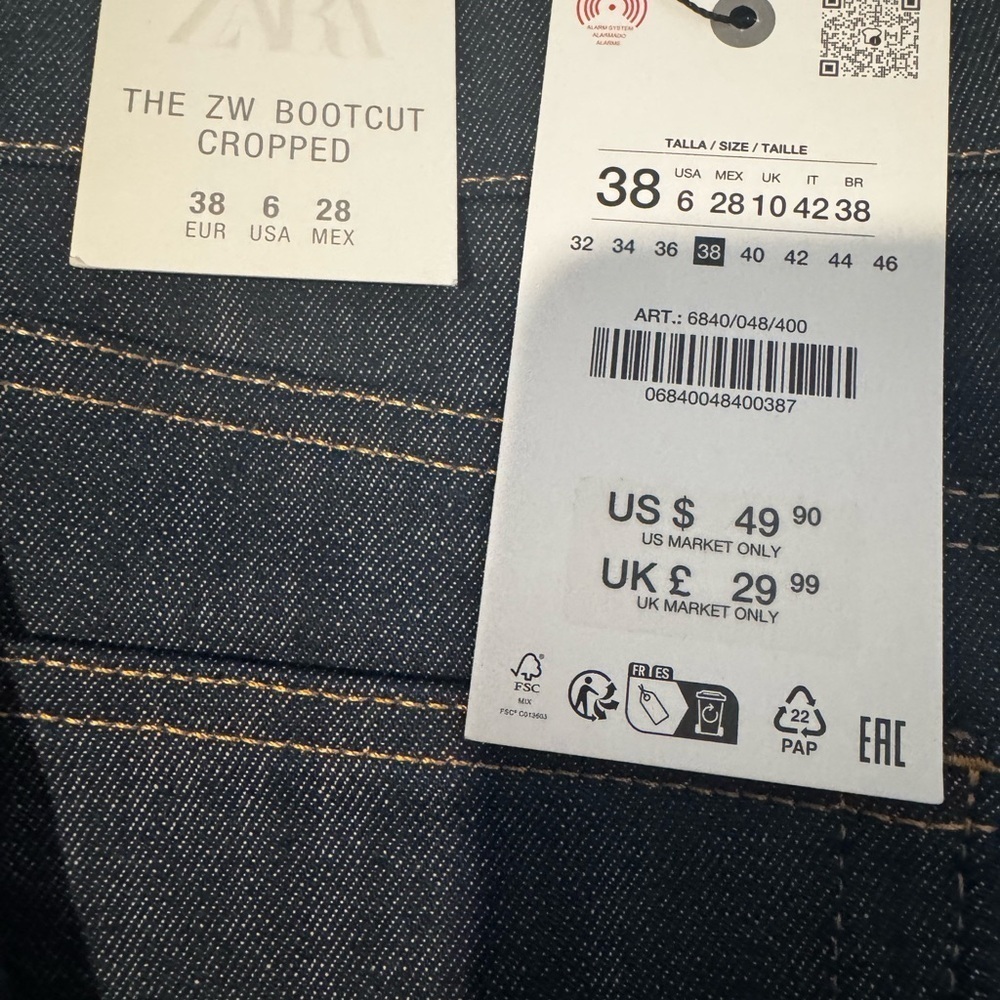ZARA ZW Collection High Rise Bootcut Cropped Jeans β Size 6 NWT - Picture 2 of 5